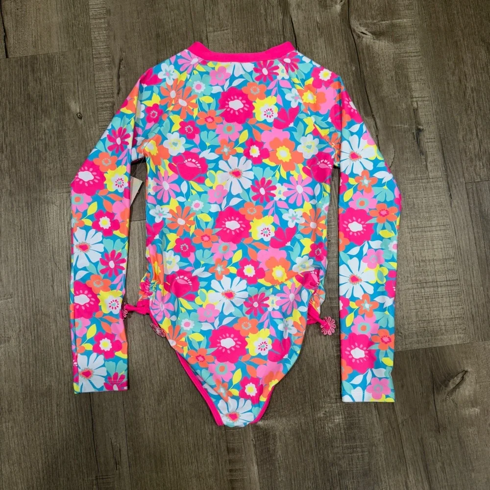 NEW bmagical by btween Long Sleeve Rash Guard One Piece Swimsuit Girls 10 Floral